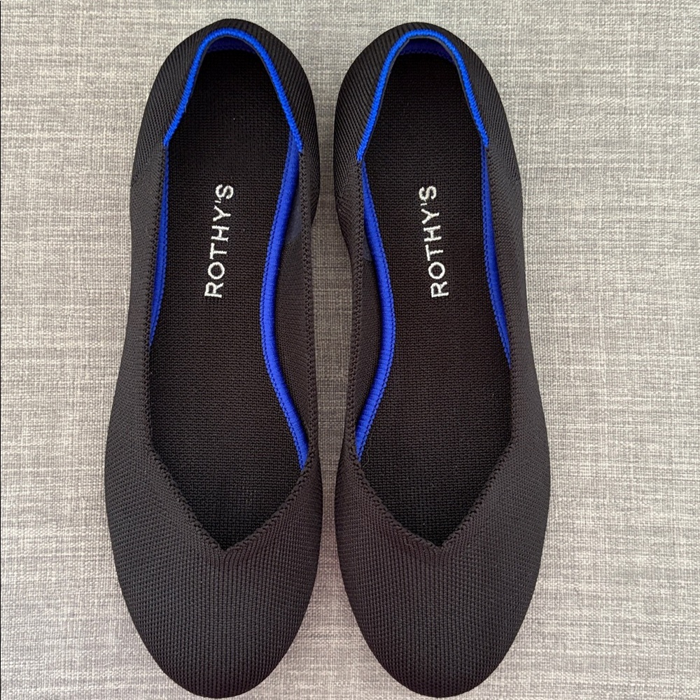 Rothy's Black Flats with Royal Blue Trim - Picture 5 of 11